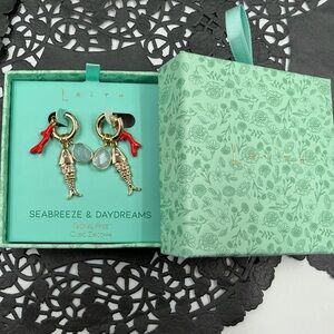 Leith Seabreeze & Daydreams Charm Drop Earrings Coastal Fish Coral Gold Hoop